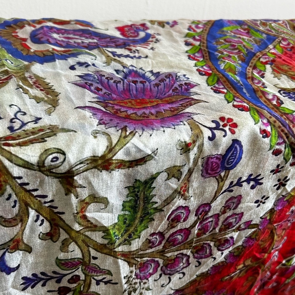 Vismaya Silk Multicolor Floral Scarf Vintage Anthropologie - Picture 7 of 9